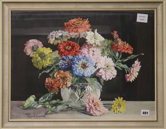 Amy Reeve Fowkes (1886-1968), watercolour, still life of chrysanthemums, signed, 41 x 54cm